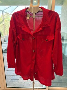 Red Corduroy Button-Front Women's Jacket